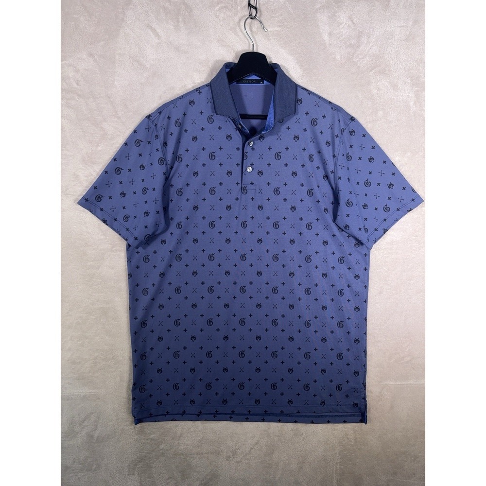 Greyson G Squared Golf Polo Mens Medium Blue Performance Stretch Wolf Print